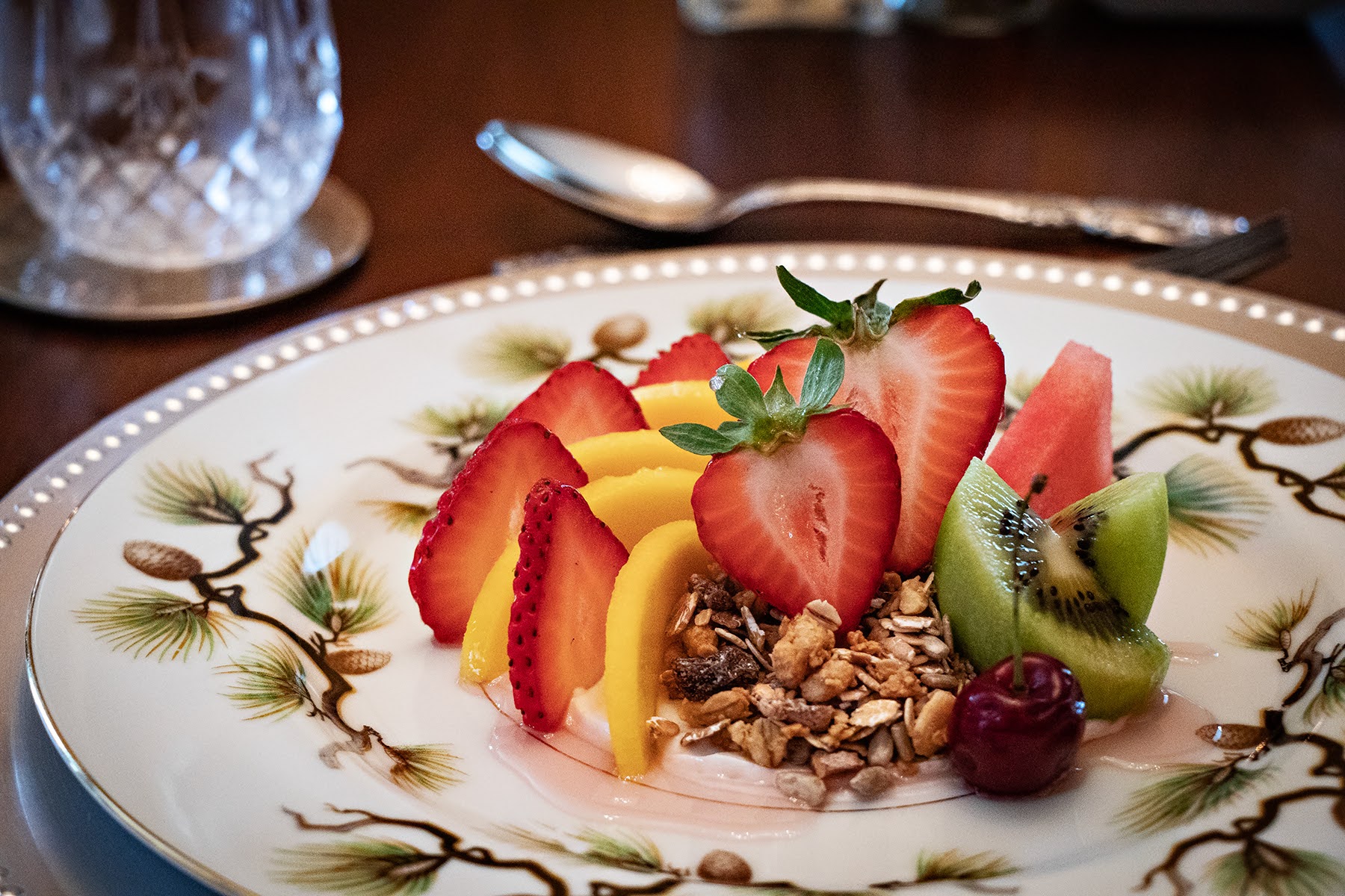 Four-course gourmet breakfast plated at The Reynolds Mansion